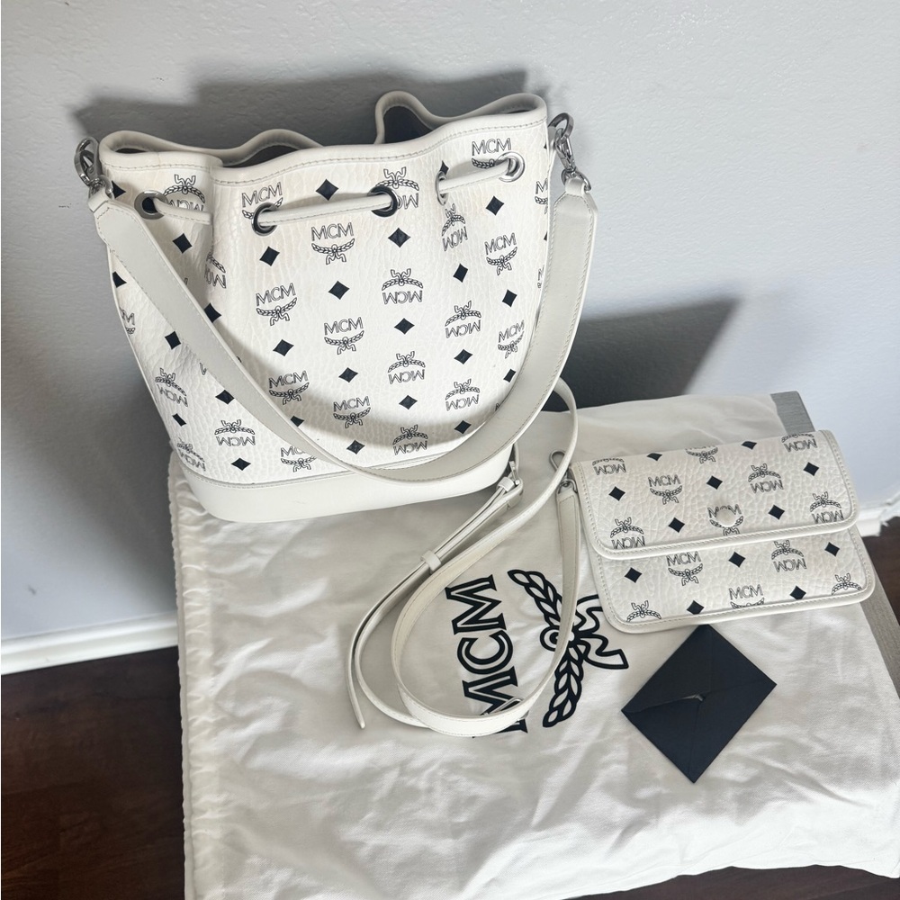 MCM Ivory Shoulder Bag with Pouch
